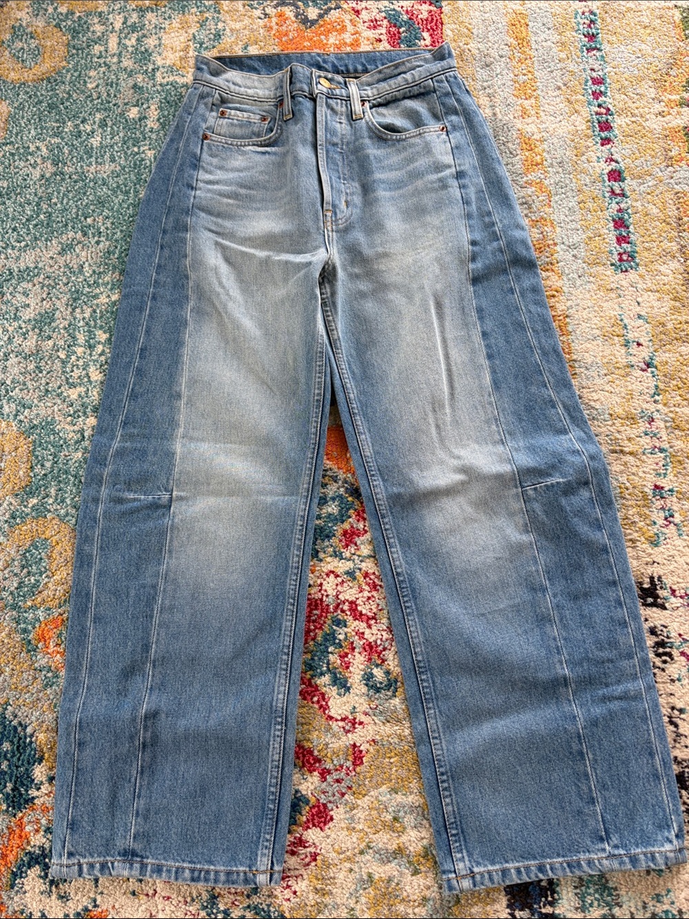 B SIDES Two-Tone Light Blue Wide-Leg Jeans
